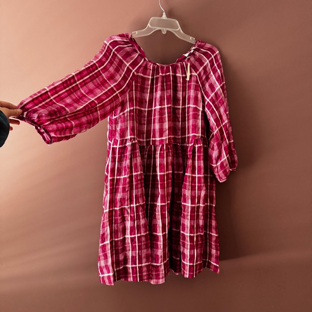 Madewell Plaid Long Sleeve Dress in Pink
